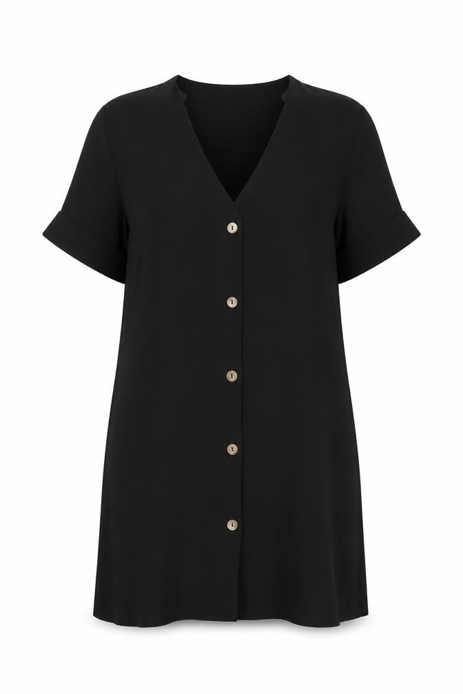 Front view of PRETTYLITTLETHING Women’s Black, size UK 8, Short Sleeve Shift Dress