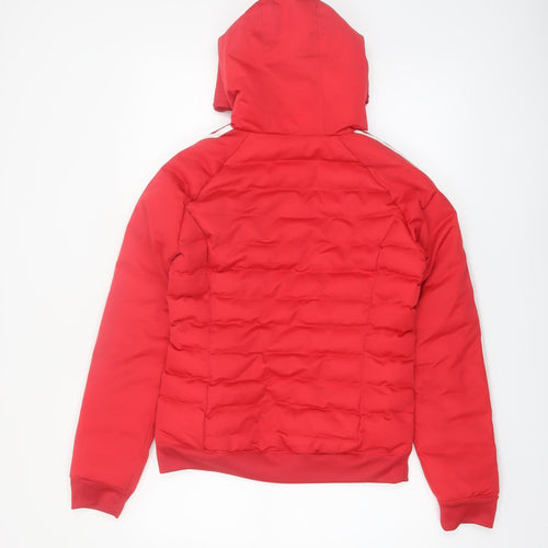 Adidas Womens Red Puffer Jacket Size 8 Hooded Full Zip Casual Coat