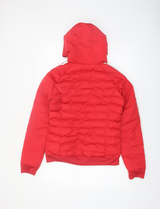 Adidas Womens Red Puffer Jacket Size 8 Hooded Full Zip Casual Coat