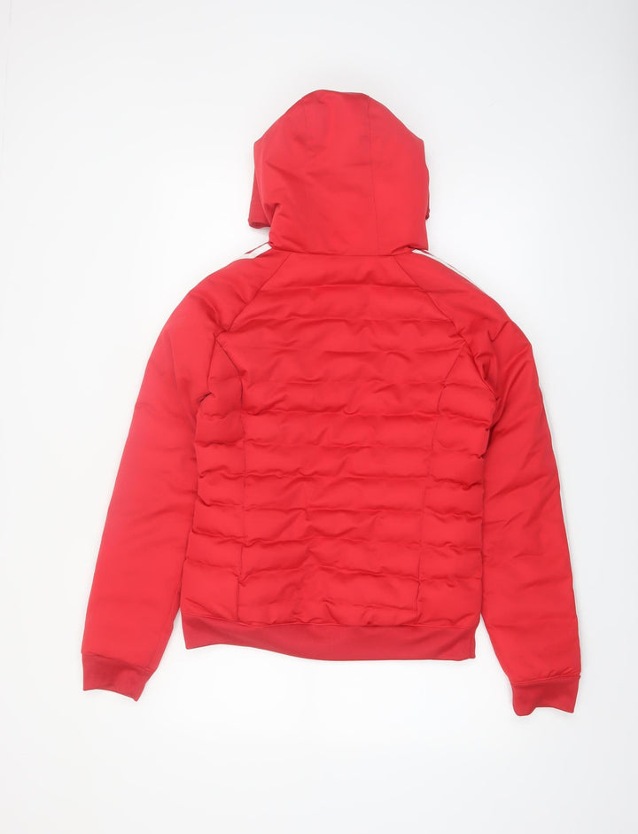 Adidas Womens Red Puffer Jacket Size 8 Hooded Full Zip Casual Coat