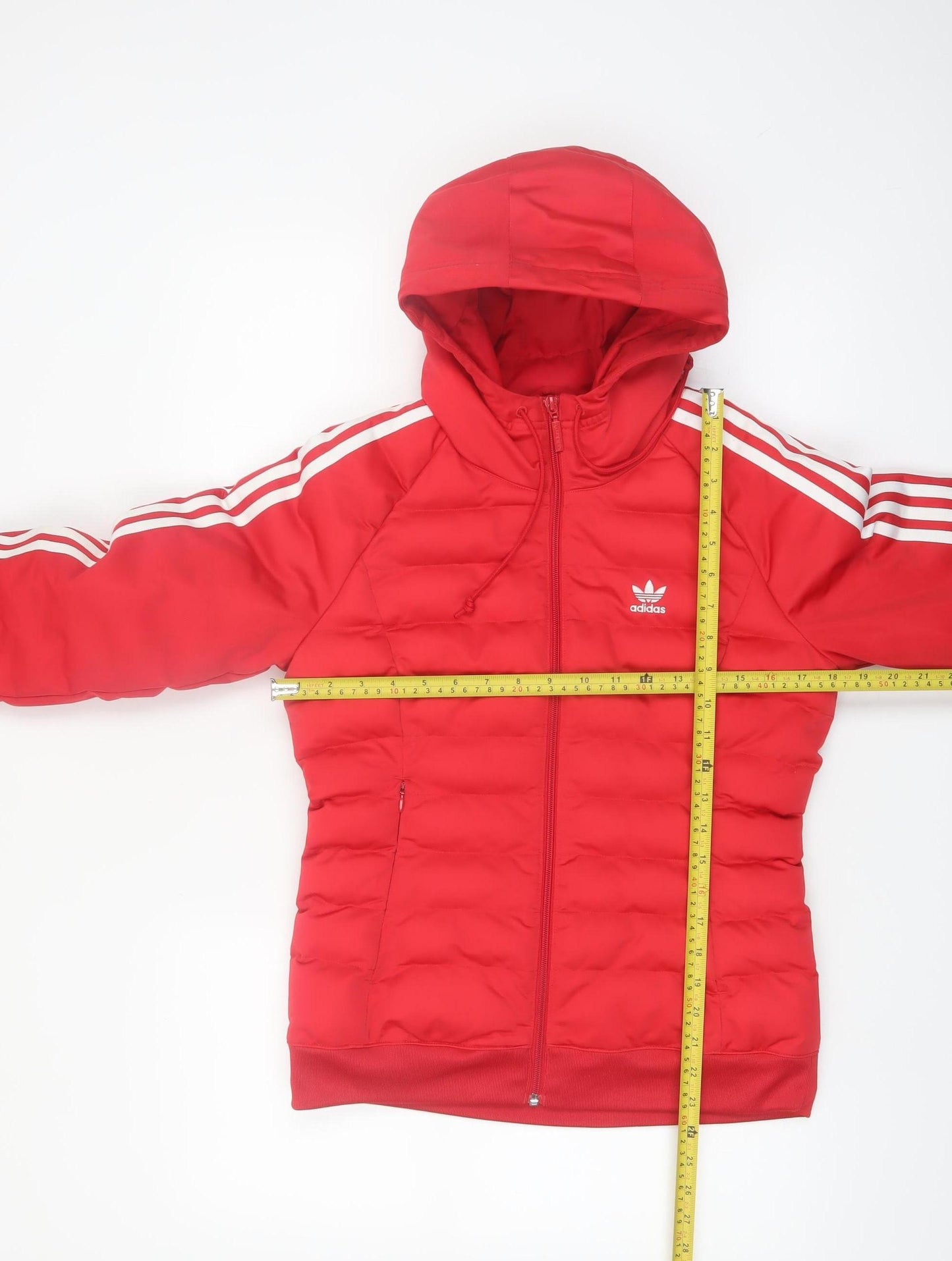 Adidas Womens Red Puffer Jacket Size 8 Hooded Full Zip Casual Coat