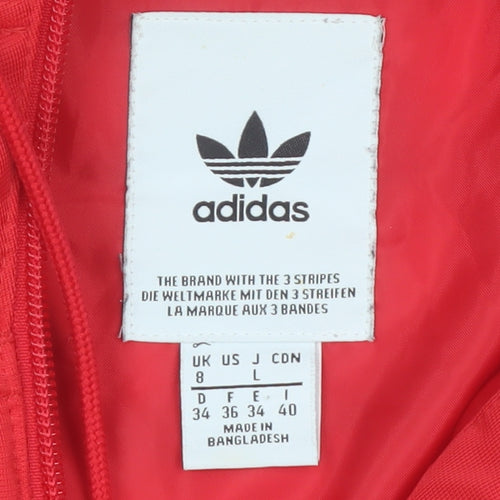Adidas Womens Red Puffer Jacket Size 8 Hooded Full Zip Casual Coat