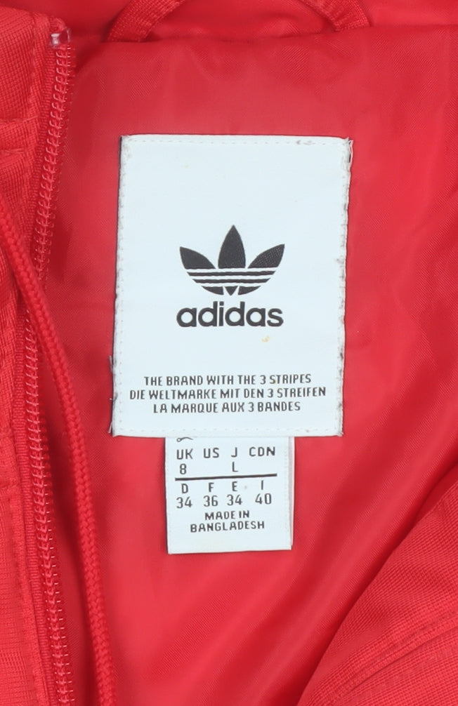 Adidas Womens Red Puffer Jacket Size 8 Hooded Full Zip Casual Coat