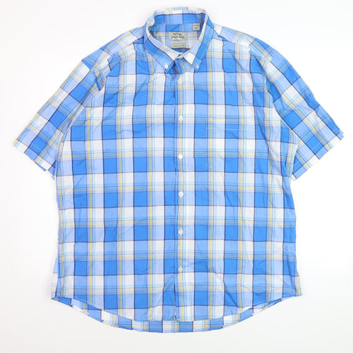 Peter England Men's Blue Check Short Sleeve Button-Up Shirt XL
