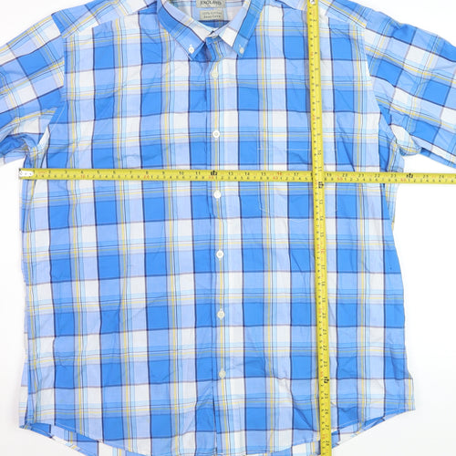 Peter England Men's Blue Check Short Sleeve Button-Up Shirt XL