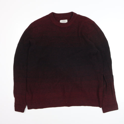 Jack & Jones Men’s Red Knit Cotton Jumper Size L Crew Neck Pullover