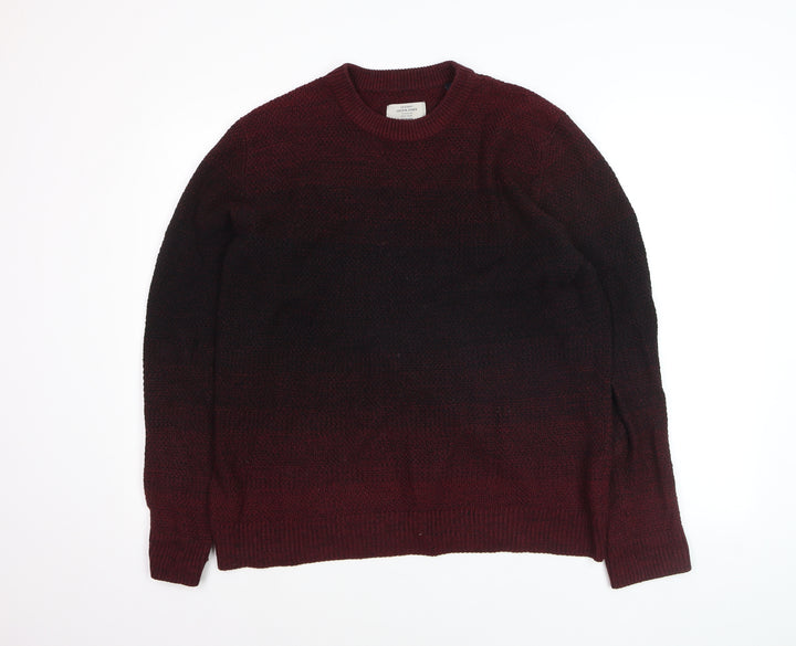 Jack & Jones Men’s Red Knit Cotton Jumper Size L Crew Neck Pullover