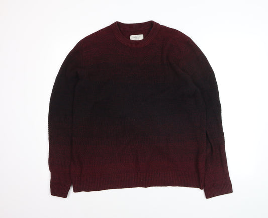 Jack & Jones Men’s Red Knit Cotton Jumper Size L Crew Neck Pullover