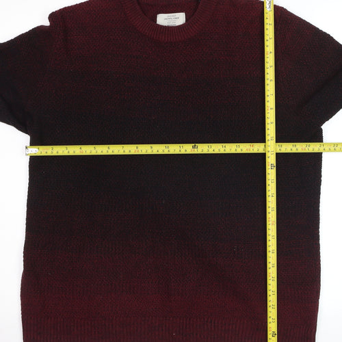 Jack & Jones Men’s Red Knit Cotton Jumper Size L Crew Neck Pullover
