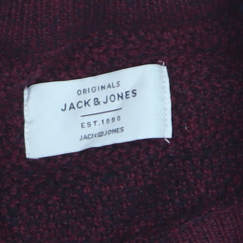 Jack & Jones Men’s Red Knit Cotton Jumper Size L Crew Neck Pullover