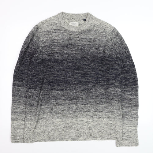 Jack & Jones Men's Grey Ombre Knit Cotton Jumper Size L