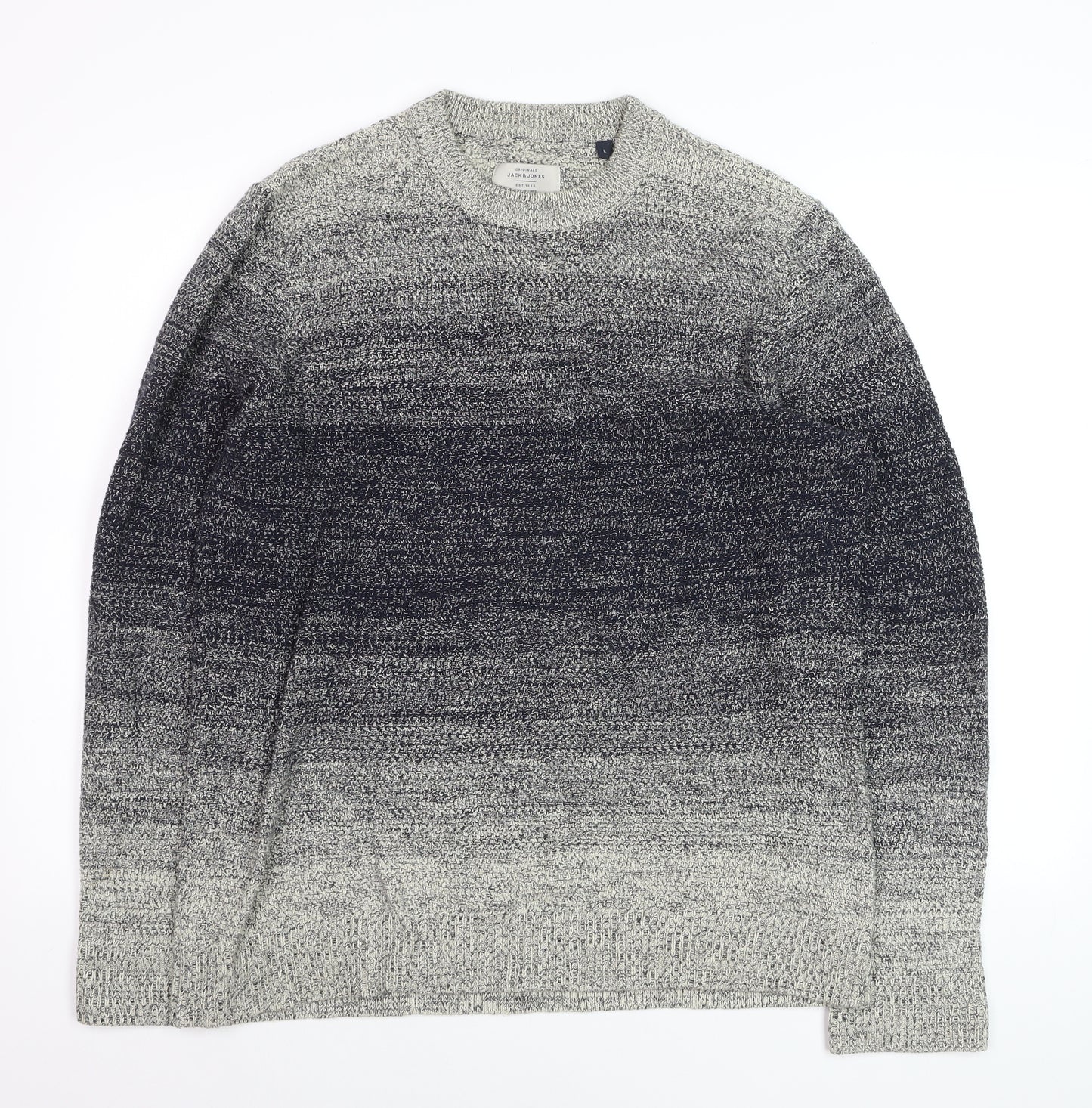 Jack & Jones Men's Grey Ombre Knit Cotton Jumper Size L