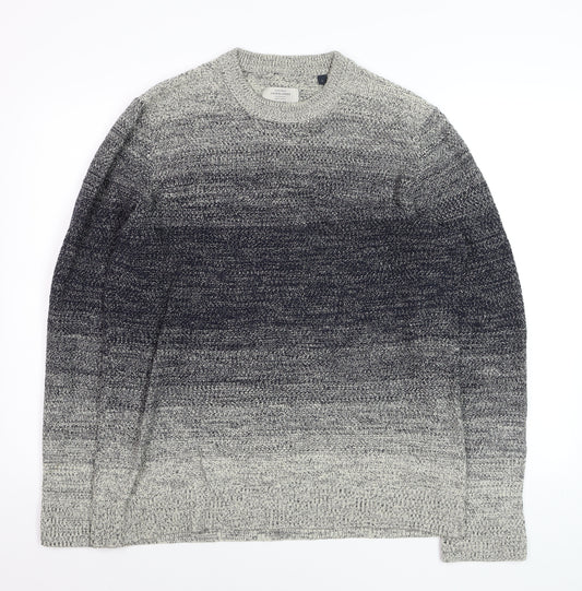 Jack & Jones Men's Grey Ombre Knit Cotton Jumper Size L