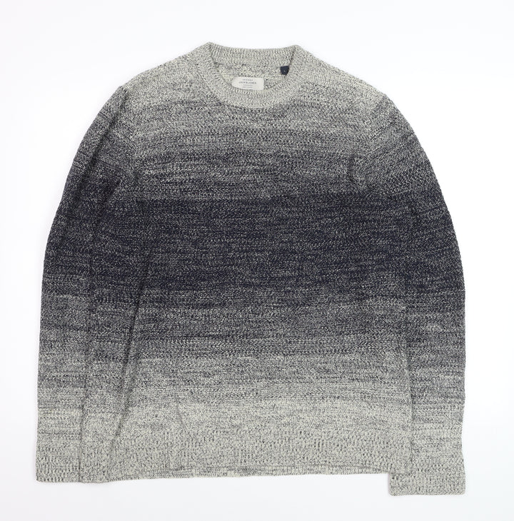 Jack & Jones Men's Grey Ombre Knit Cotton Jumper Size L