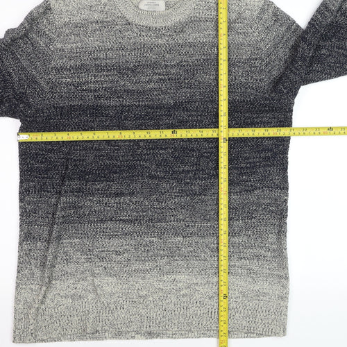 Jack & Jones Men's Grey Ombre Knit Cotton Jumper Size L