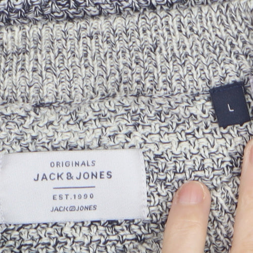 Jack & Jones Men's Grey Ombre Knit Cotton Jumper Size L