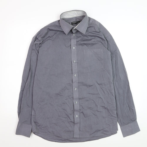 Woolworths Men's Grey Regular Fit Long Sleeve Button-Up Shirt Size 16
