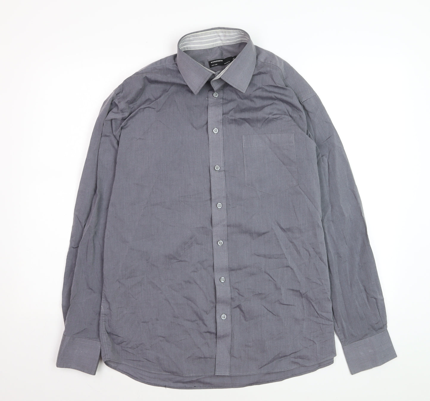 Woolworths Men's Grey Regular Fit Long Sleeve Button-Up Shirt Size 16