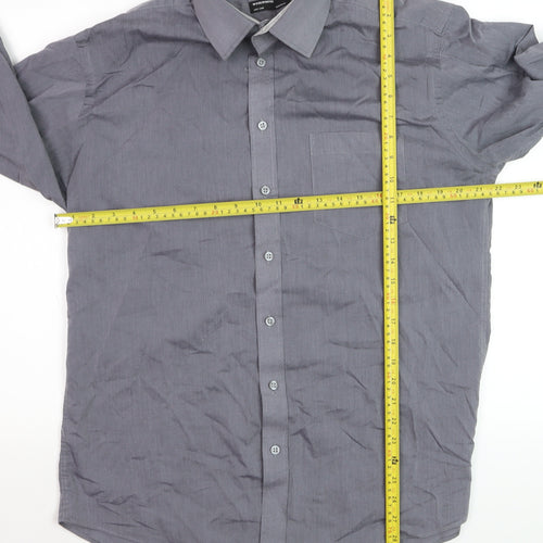 Woolworths Men's Grey Regular Fit Long Sleeve Button-Up Shirt Size 16