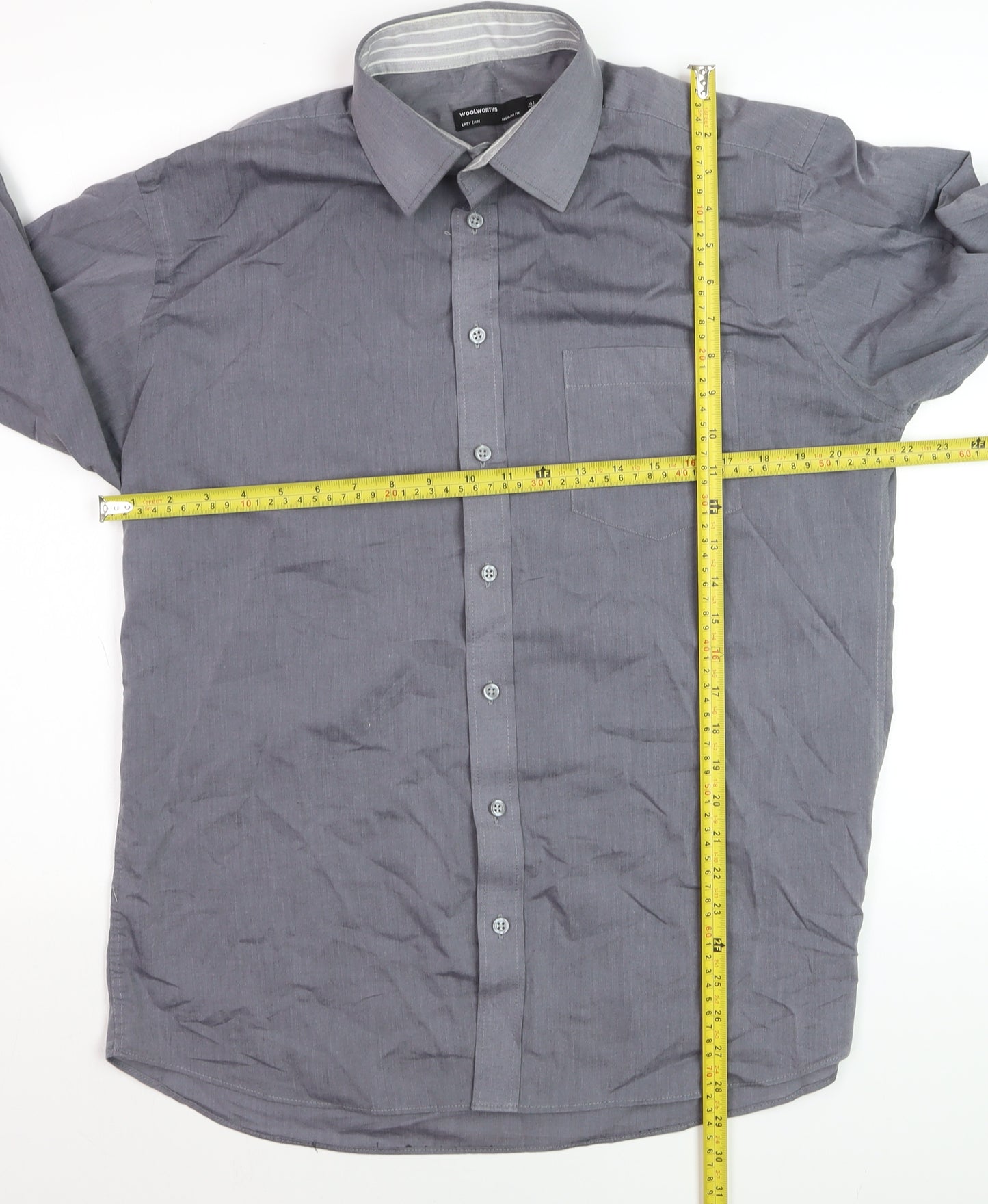 Woolworths Men's Grey Regular Fit Long Sleeve Button-Up Shirt Size 16