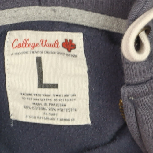 College Vault Men's Blue Full Zip Hoodie L Vintage Sports Logo