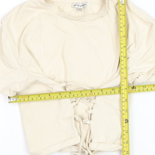 Light Before Dark Women's Beige Cropped Lace Up T-Shirt Size S