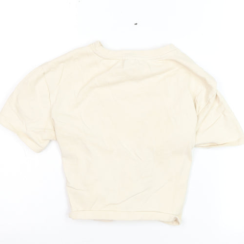 Light Before Dark Women's Beige Cropped Lace Up T-Shirt Size S