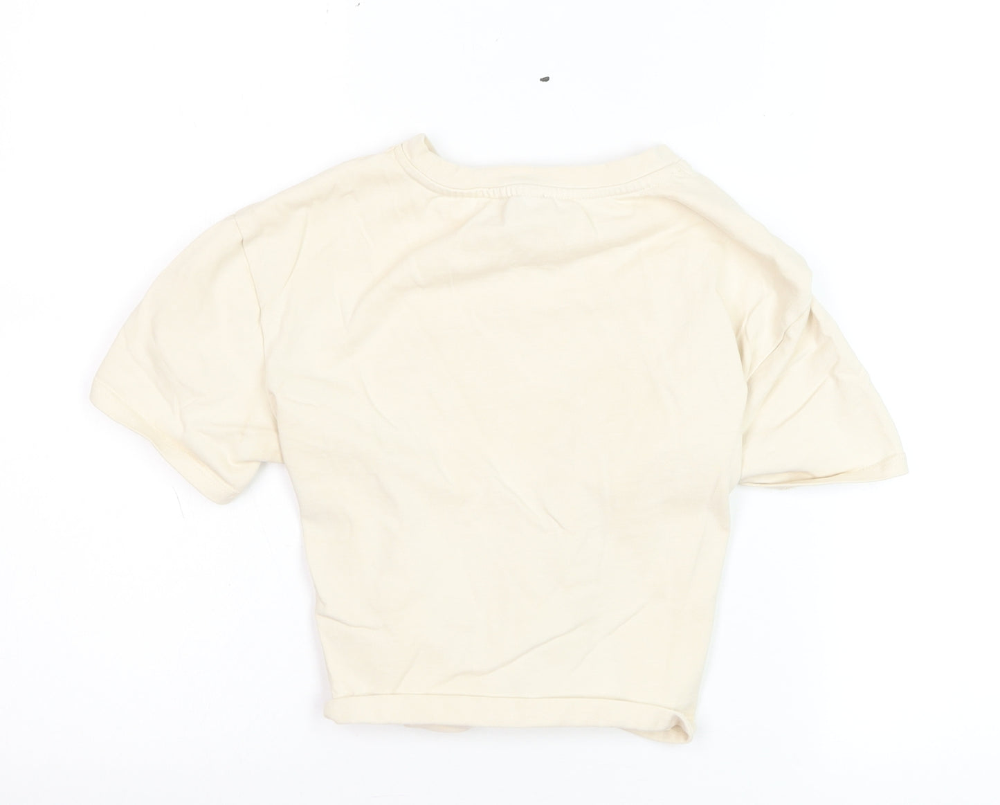 Light Before Dark Women's Beige Cropped Lace Up T-Shirt Size S
