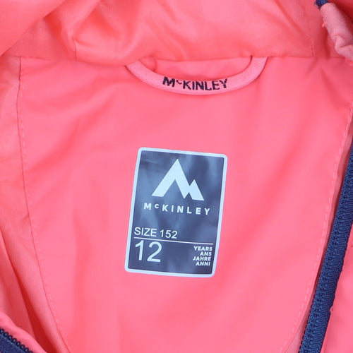 McKINLEY Girls Pink Hooded Puffer Jacket 12 Years Polyester Mid-Length