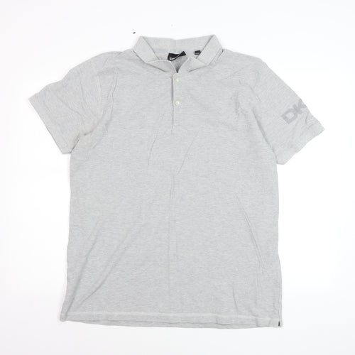 DKNY Men's Grey Cotton Short Sleeve Polo Shirt XL