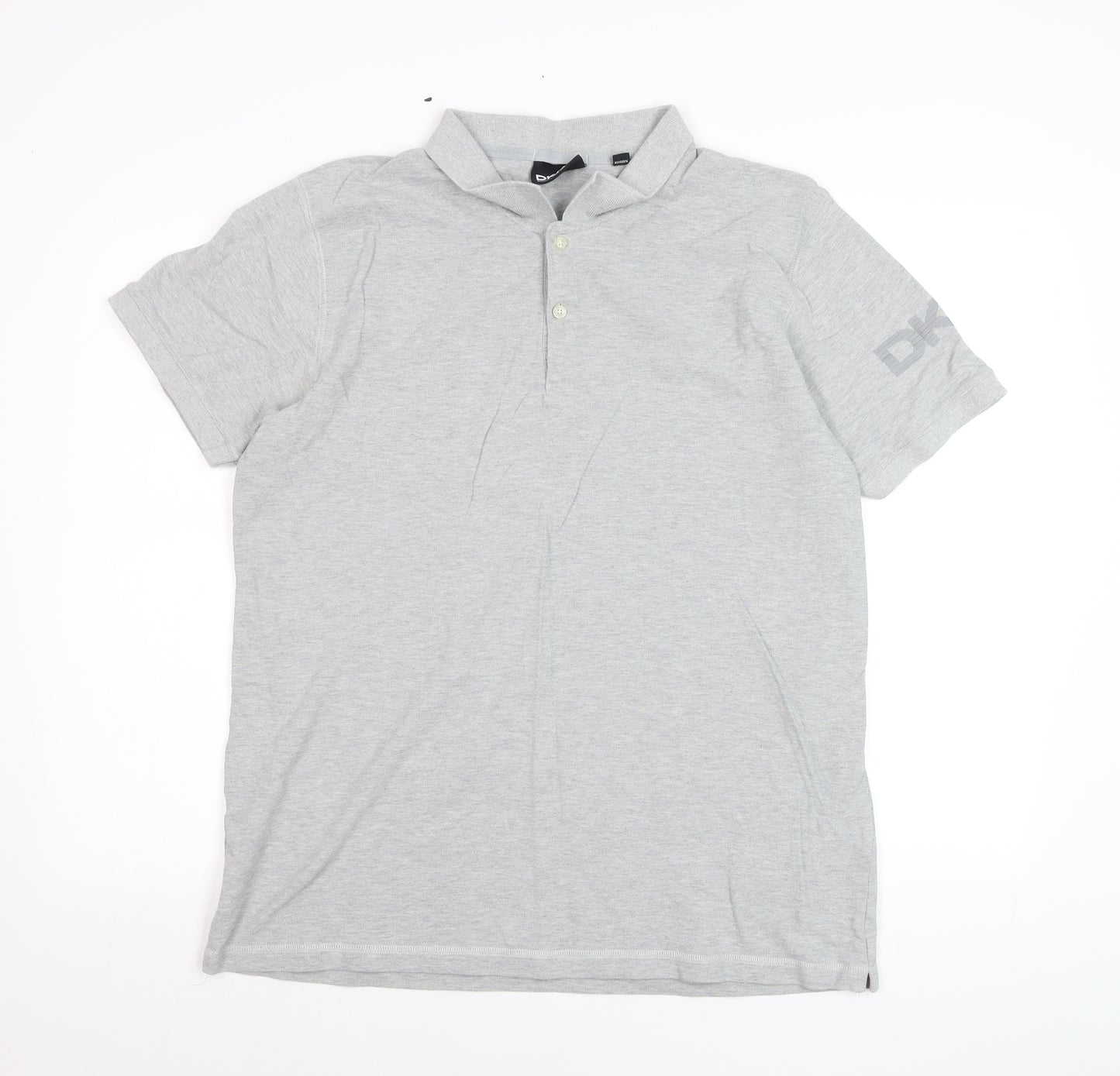 DKNY Men's Grey Cotton Short Sleeve Polo Shirt XL