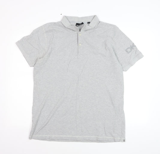 DKNY Men's Grey Cotton Short Sleeve Polo Shirt XL