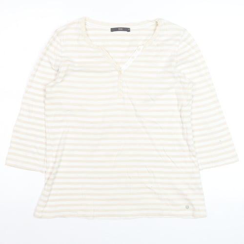 Brax Womens Beige Striped Henley Jersey T-Shirt Size 12