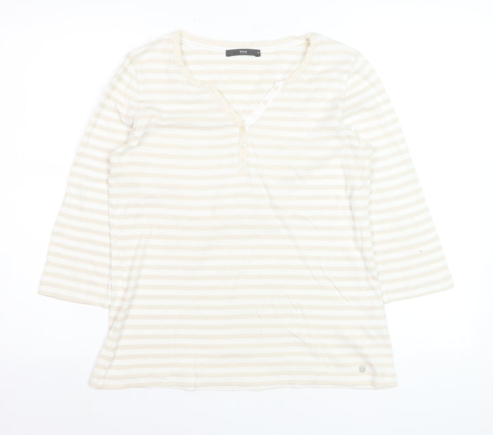 Brax Womens Beige Striped Henley Jersey T-Shirt Size 12