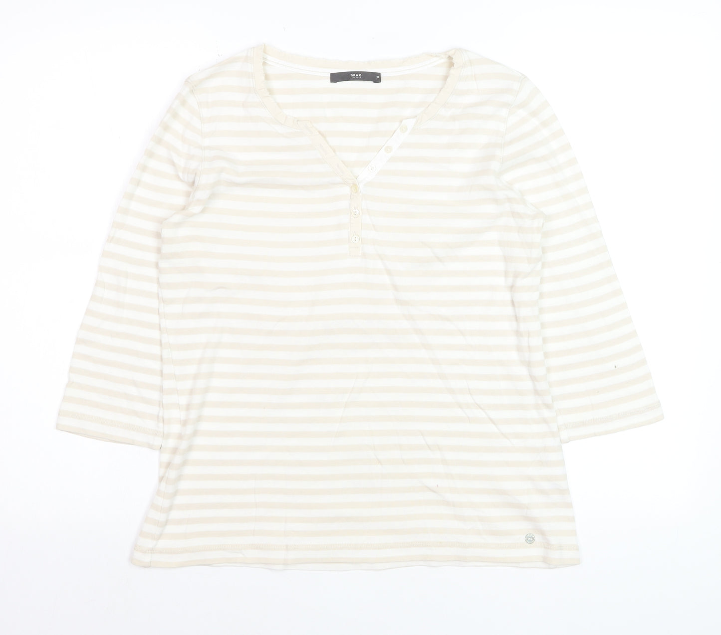 Brax Womens Beige Striped Henley Jersey T-Shirt Size 12