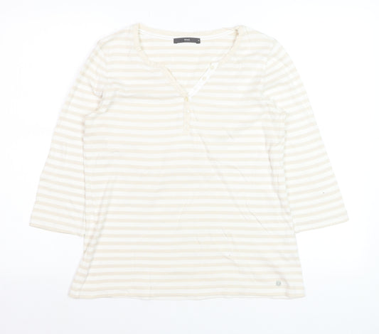 Brax Womens Beige Striped Henley Jersey T-Shirt Size 12