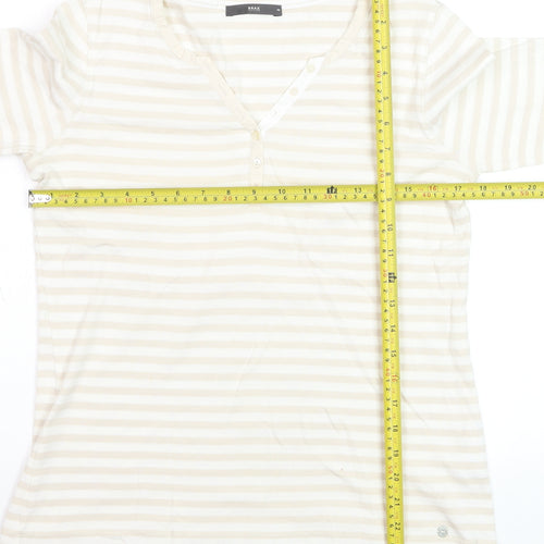Brax Womens Beige Striped Henley Jersey T-Shirt Size 12
