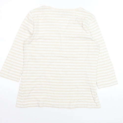 Brax Womens Beige Striped Henley Jersey T-Shirt Size 12