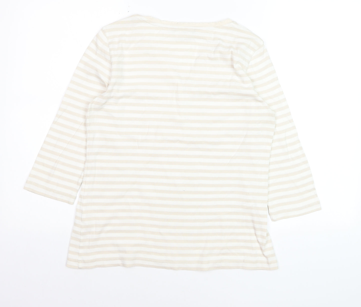 Brax Womens Beige Striped Henley Jersey T-Shirt Size 12