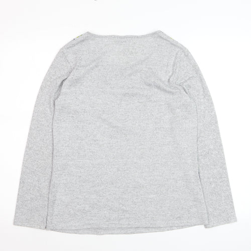 Damart Women's Grey Floral Scoop Neck Long Sleeve Cotton Jumper Size S