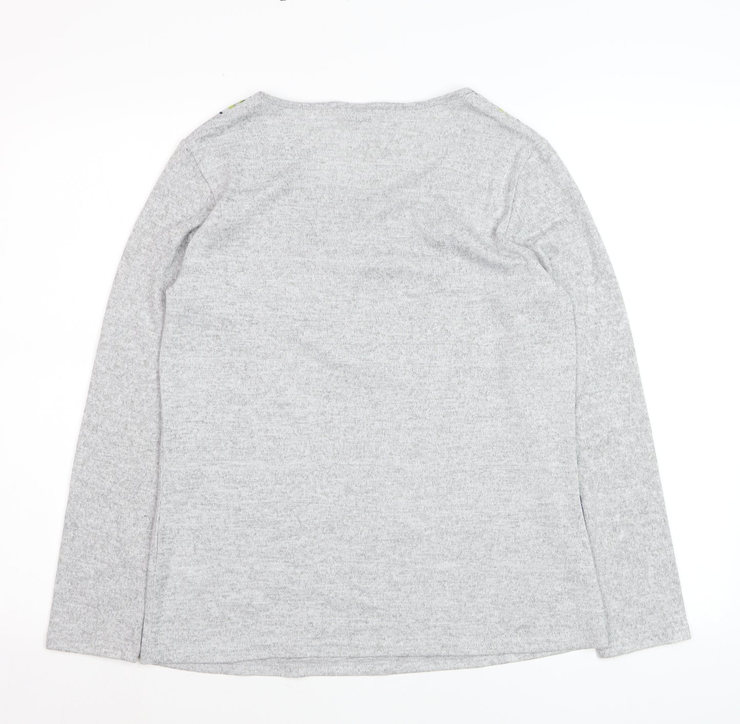 Damart Women's Grey Floral Scoop Neck Long Sleeve Cotton Jumper Size S