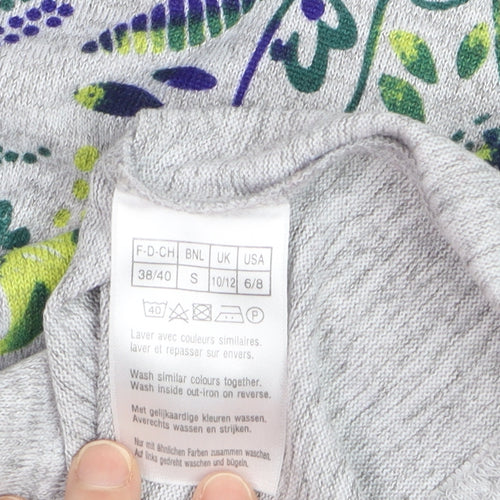 Damart Women's Grey Floral Scoop Neck Long Sleeve Cotton Jumper Size S