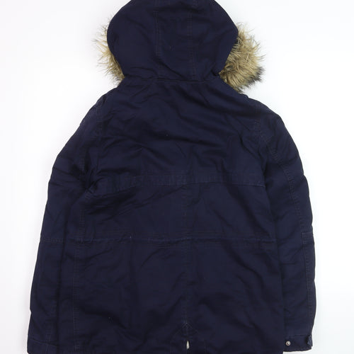 H&M Divided Women's Blue Faux Fur Hooded Parka Jacket Size 8