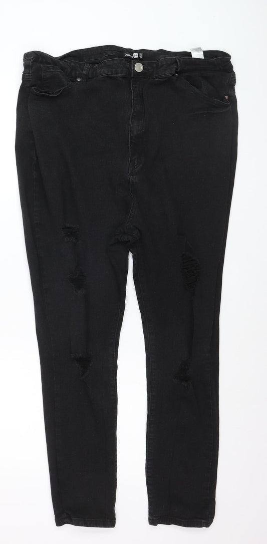 Boohoo Women’s Black Distressed Skinny Jeans Size 26