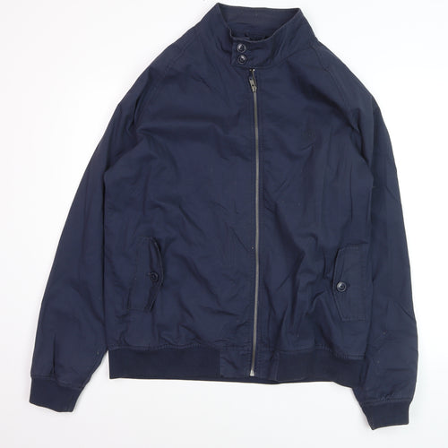 Avenue Men's Blue Cotton Bomber Jacket L Zip Casual Style