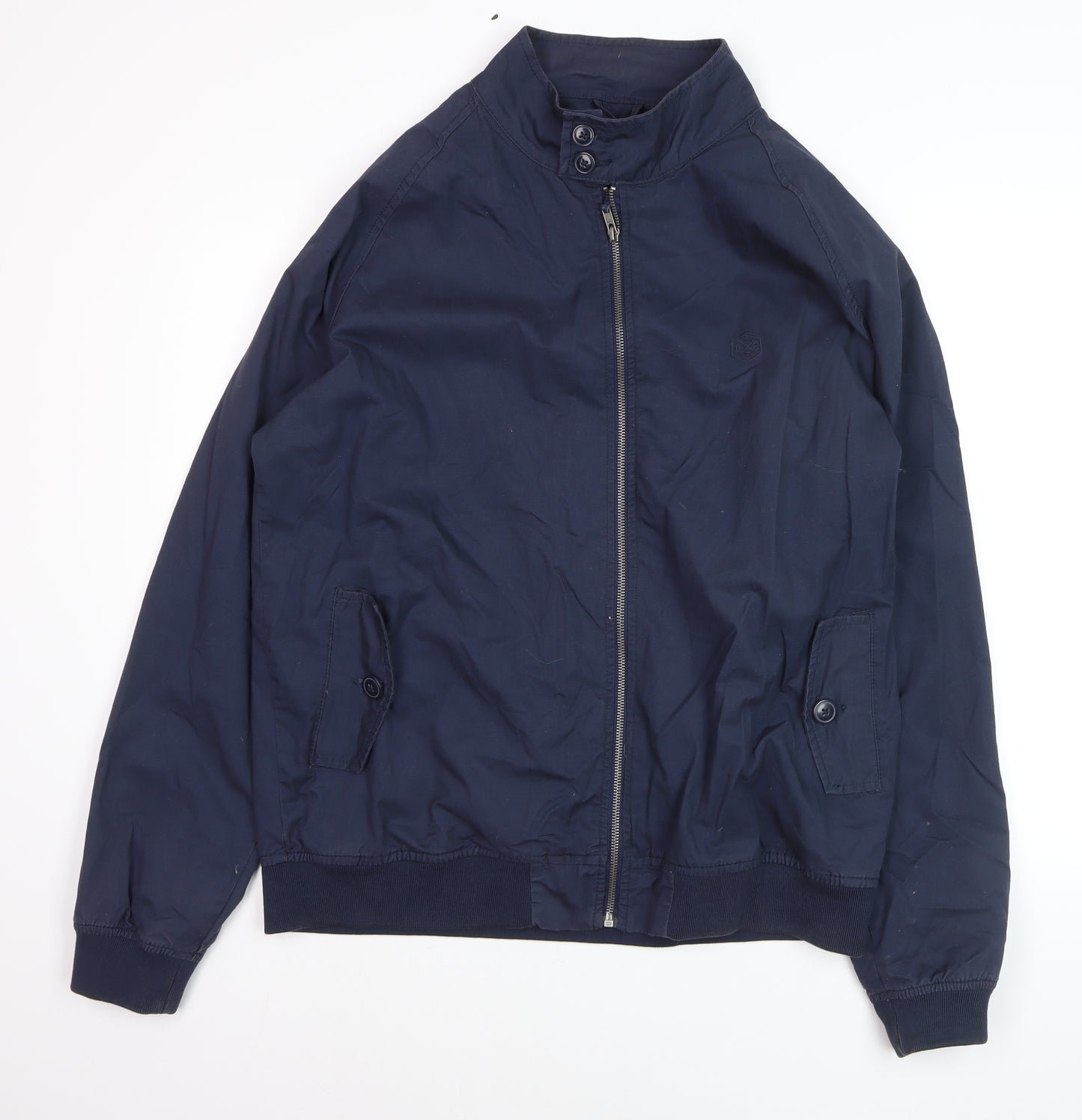 Avenue Men's Blue Cotton Bomber Jacket L Zip Casual Style
