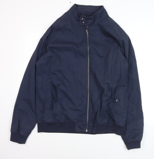 Avenue Men's Blue Cotton Bomber Jacket L Zip Casual Style