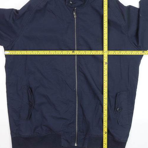 Avenue Men's Blue Cotton Bomber Jacket L Zip Casual Style