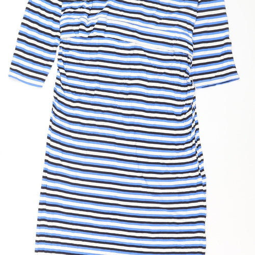Next Maternity Blue Striped Bodycon Knee Length 3/4 Sleeve Dress Size 14