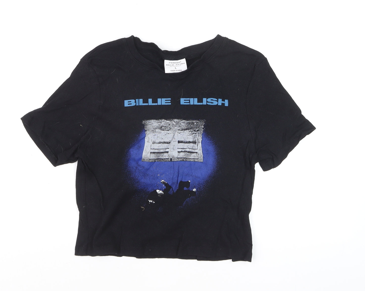 Primark Women’s Black Cropped Billie Eilish T-Shirt Size L